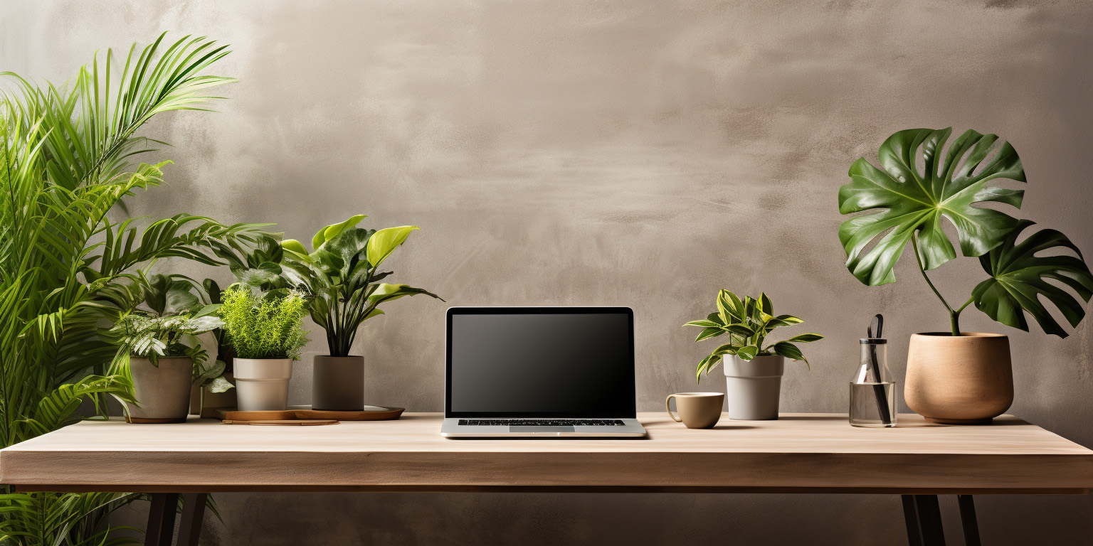 Laptop open against a concrete backdrop, developing a brand identity design process